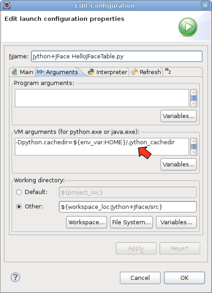 Fichier:PyDev-Jython launch configuration cachedir.png